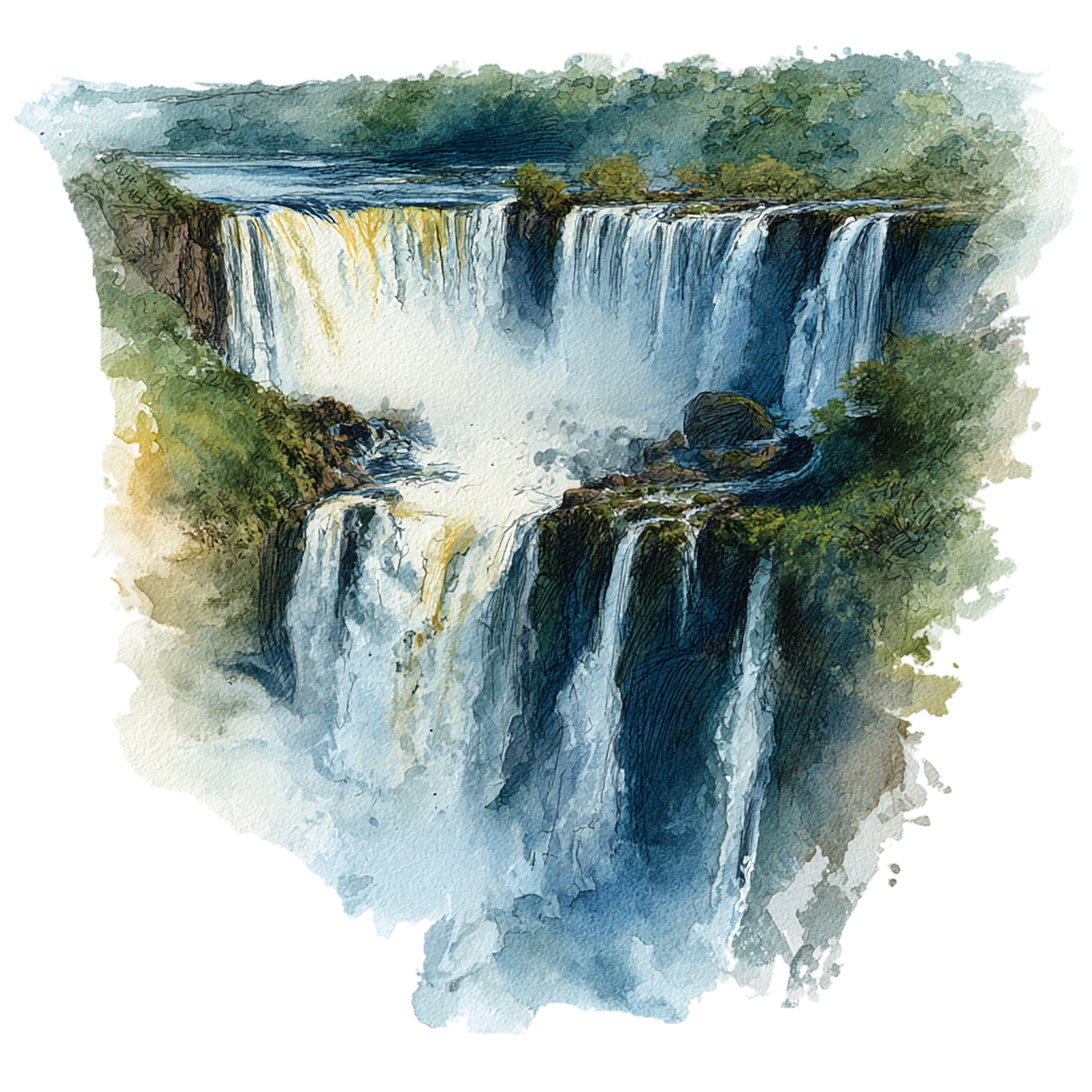 Drawing of a Iguazu Falls in South America