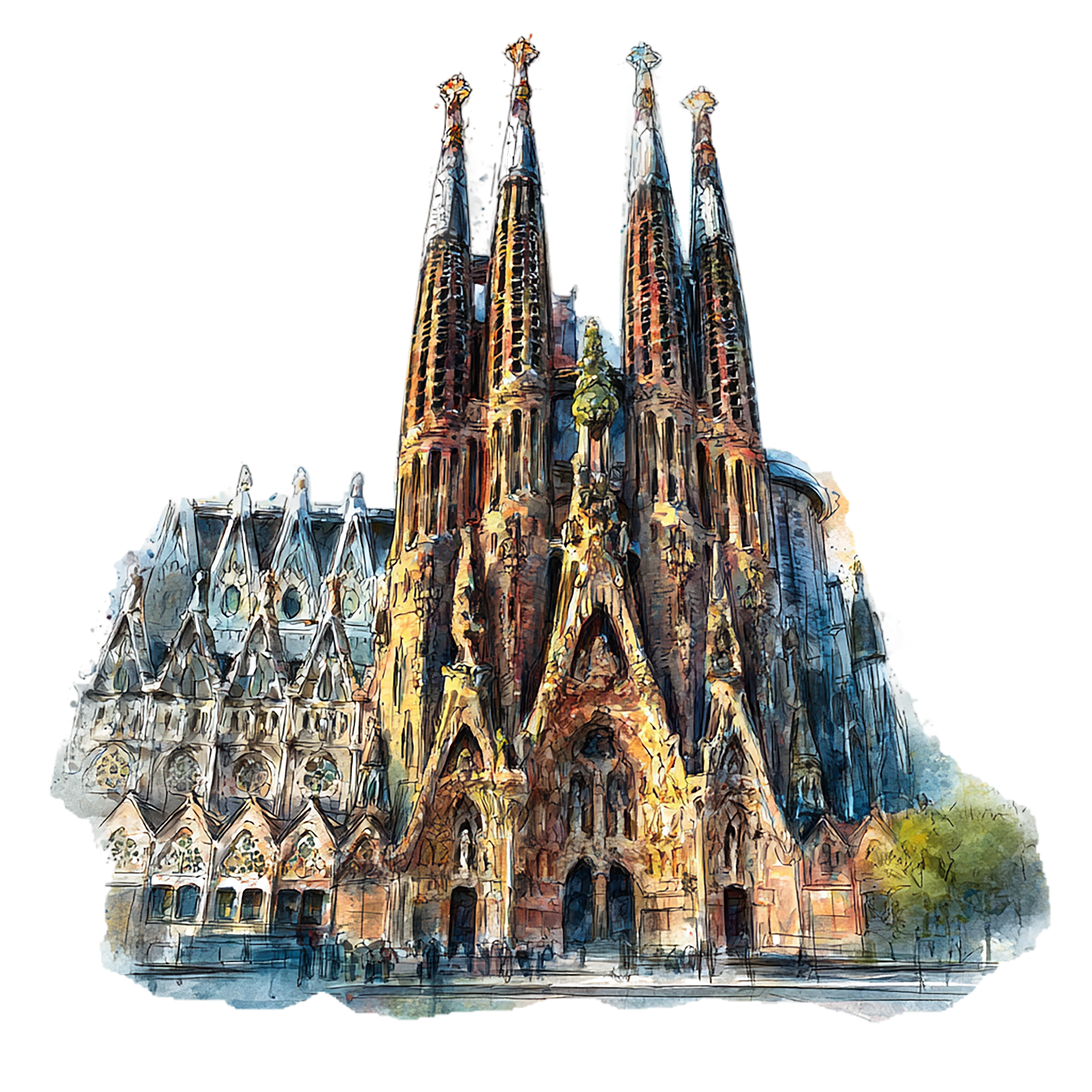 Drawing of the Sagrada Familia church in Spain.