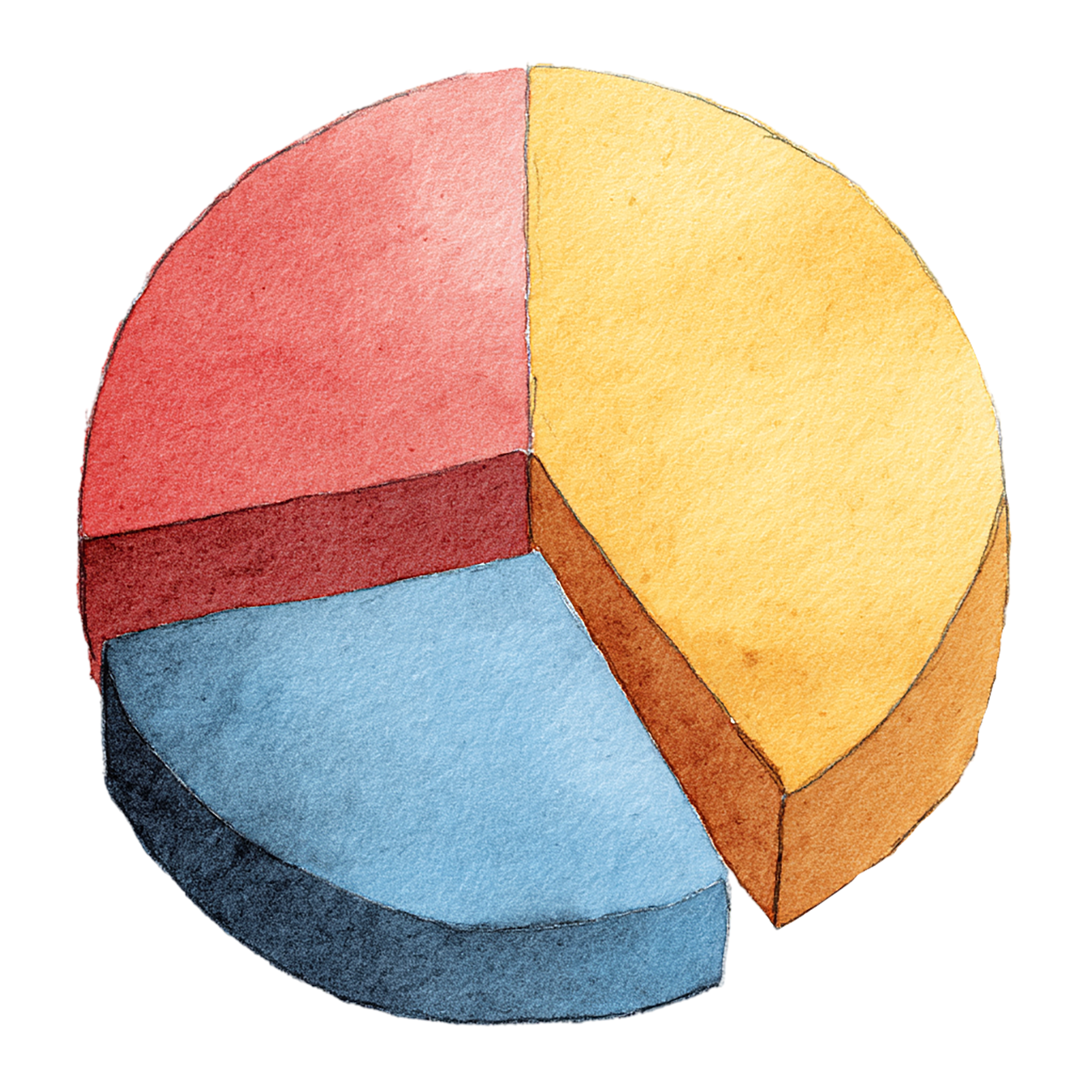 Colorful image of a pie chart divided into three sections