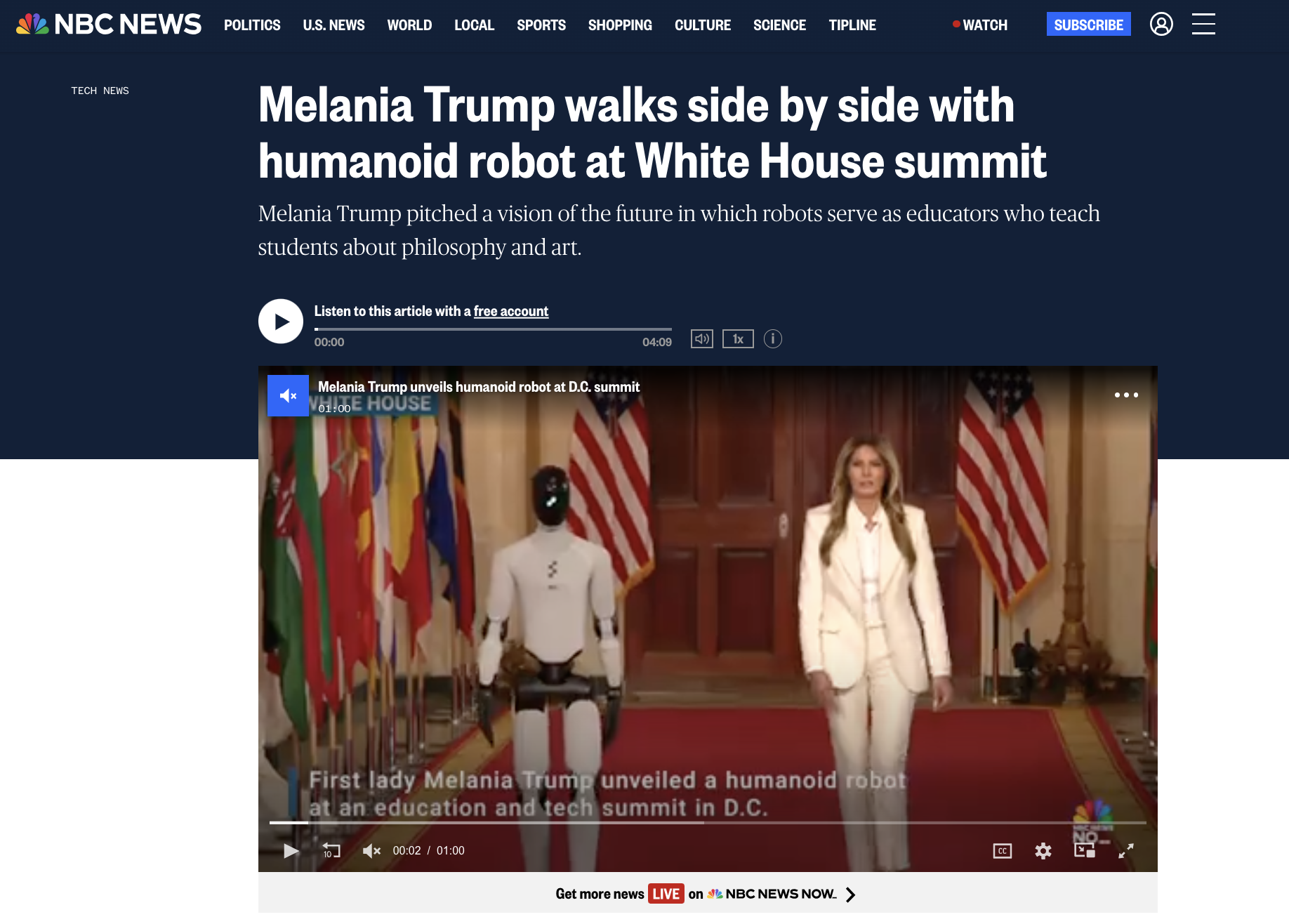 Melania with humanoid robot at the white house from NBC News.