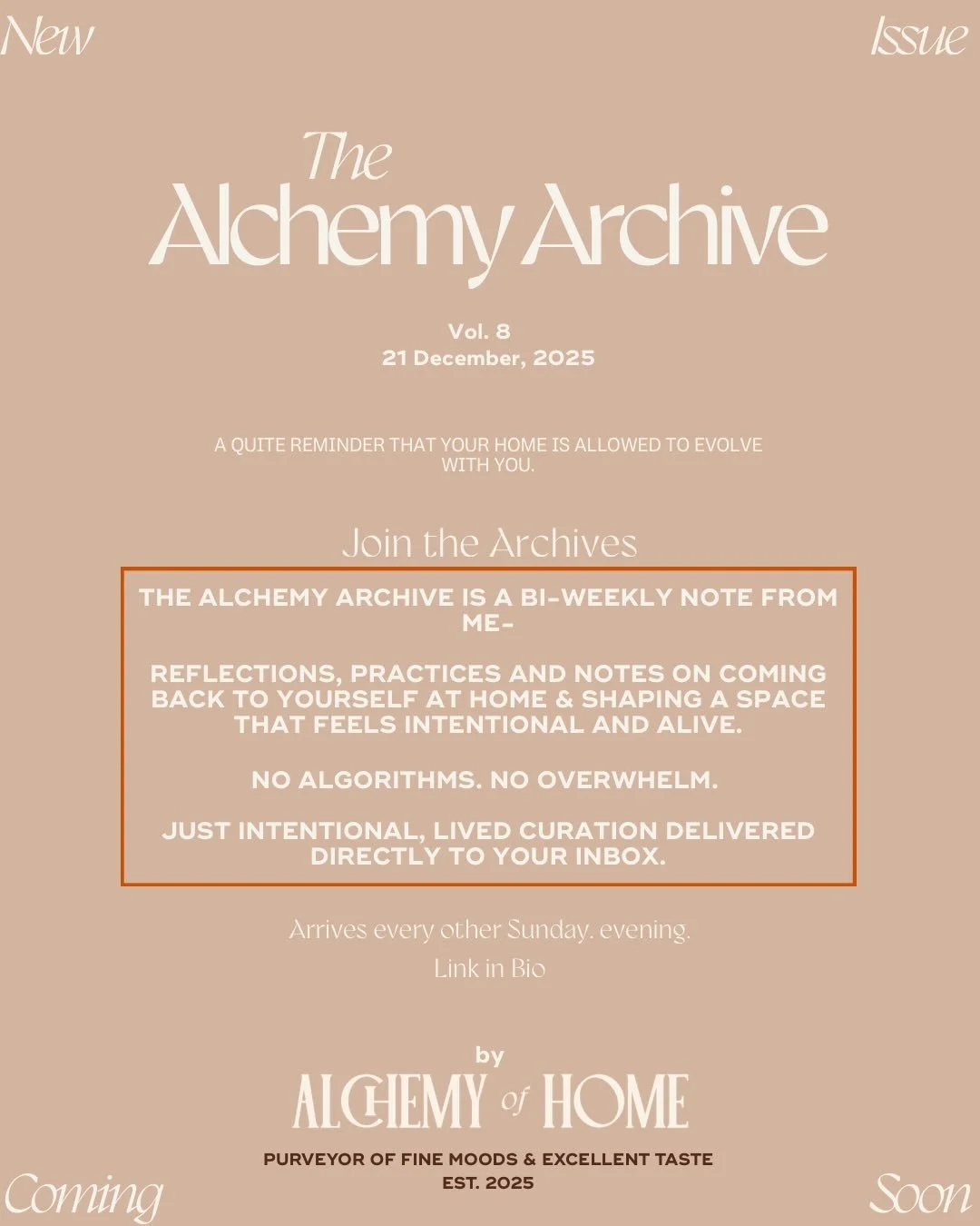Social media is loud.
Your home doesn&rsquo;t have to be.

The Alchemy Archive is where I write every other week &mdash; notes on sensing into your space, reconnecting with yourself at home, and moving forward with clarity instead of confusion.

If y