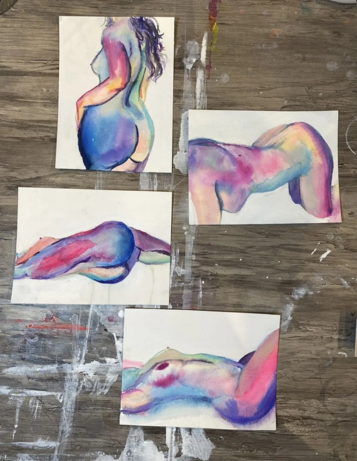 watercolor paintings of a nude woman