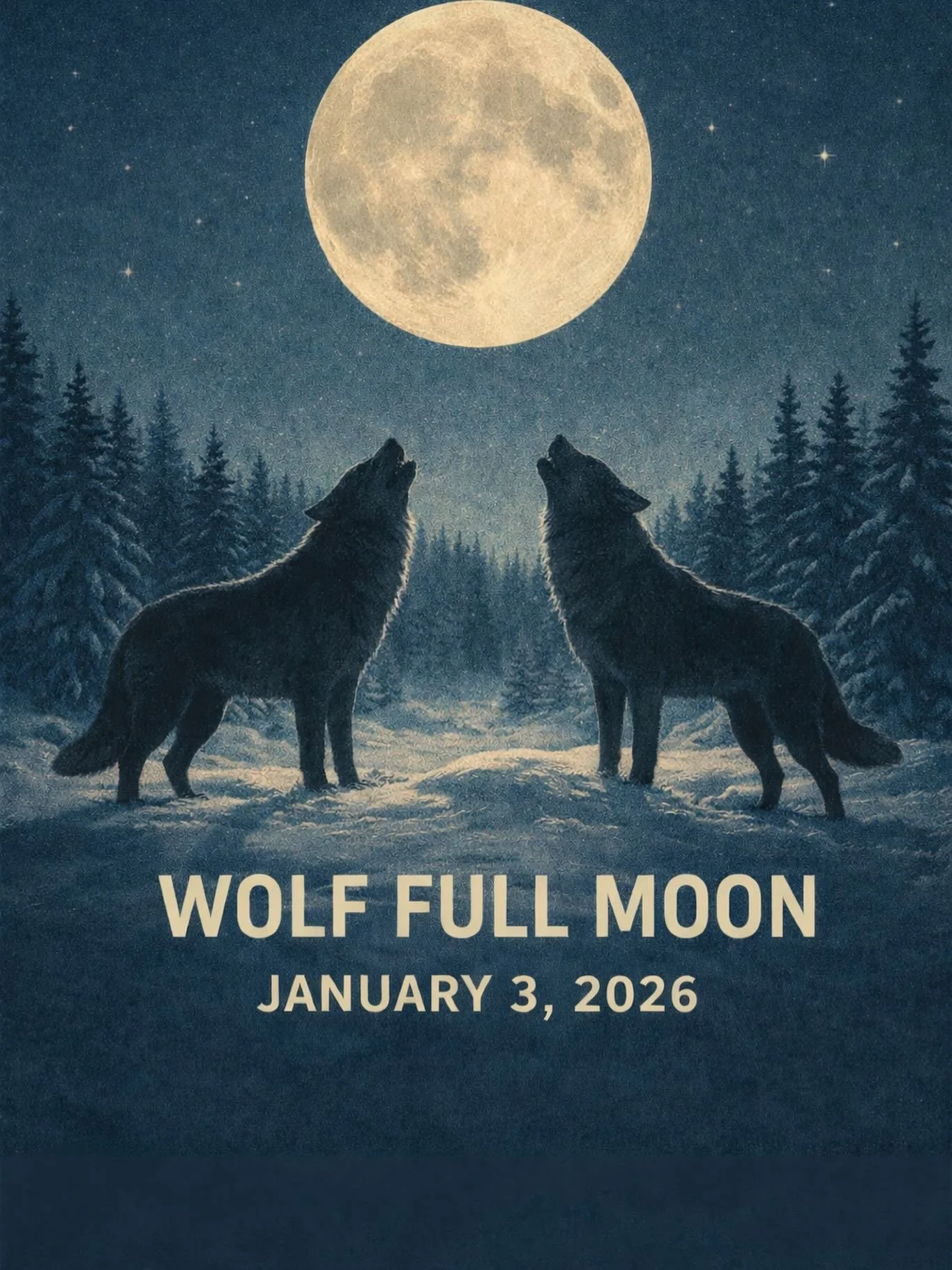 🌕 Wolf Moon | January 3, 2026 🌕

The Wolf Moon is the first full moon of the year. Named by Indigenous peoples across North America, it takes its name from the wolves who were often heard howling outside villages during winter months.

Other names 