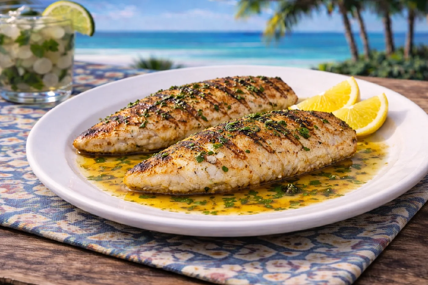 Plate of grilled Black Drum fillets