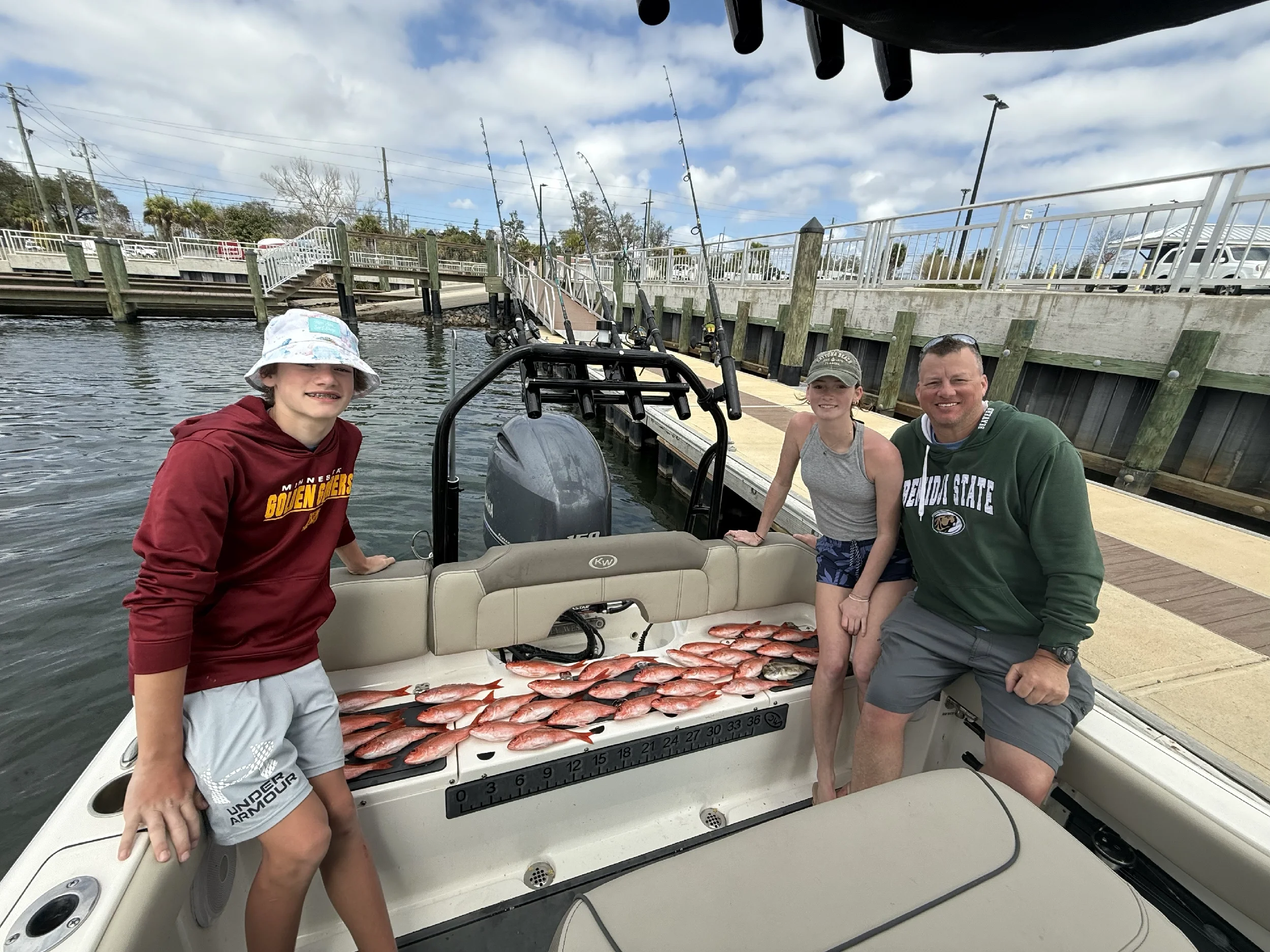 Family on a boat at the dock in the Gulf