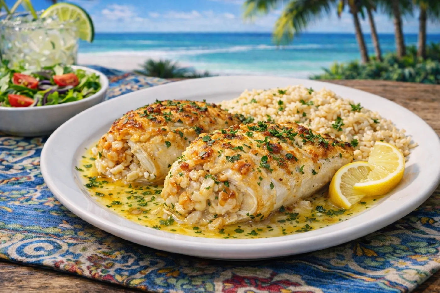 Plate of stuffed baked Flounder