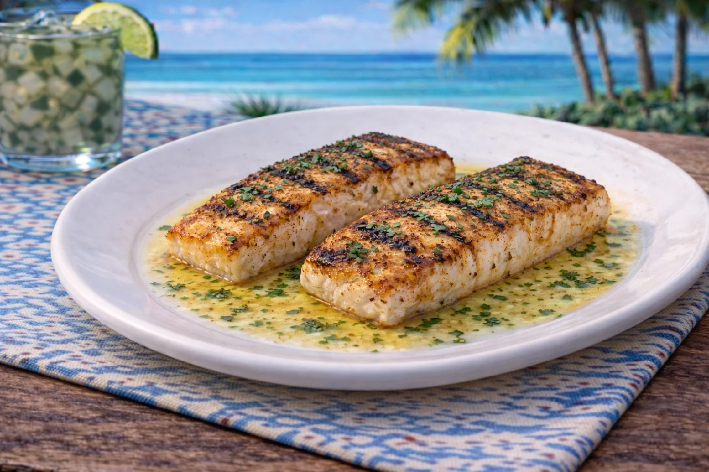 Plate of grilled Bluefish fillets