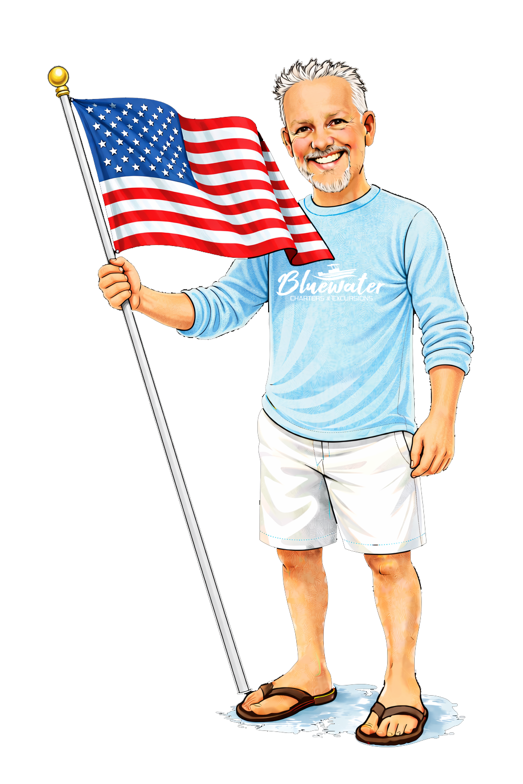 Captain Steve holding an American Flag