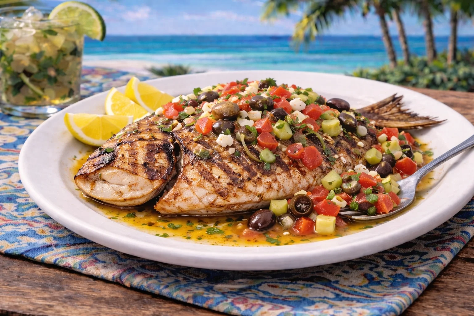 Plate of grilled Pompano