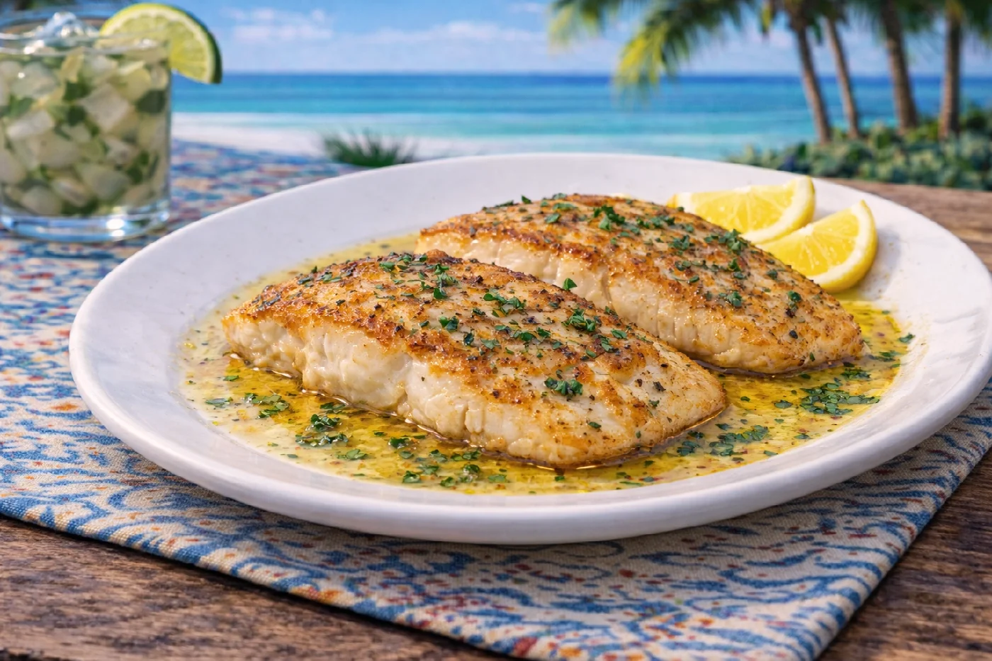 Plate of pan-seared Grouper fillets
