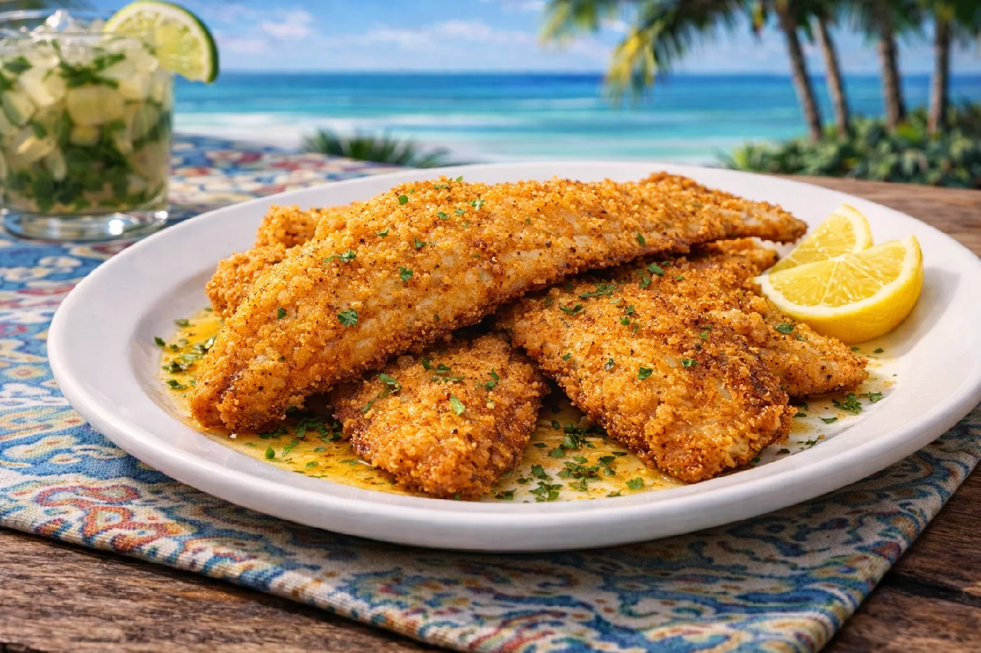 Plate of fried Flounder fillets