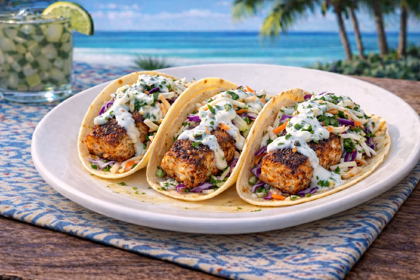 Plate of Amberjack fish tacos