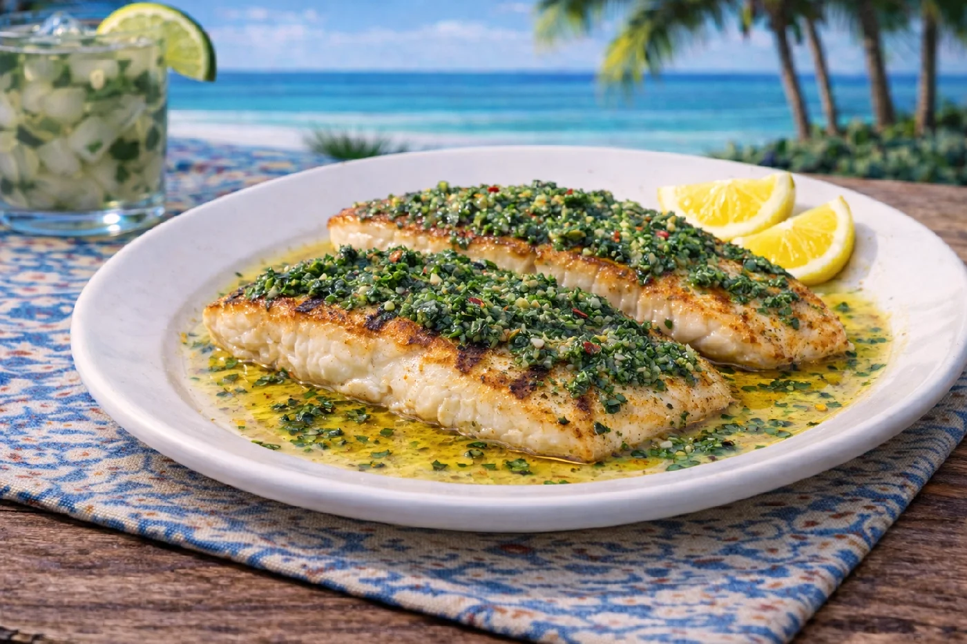 Plate of grilled Grouper fillets