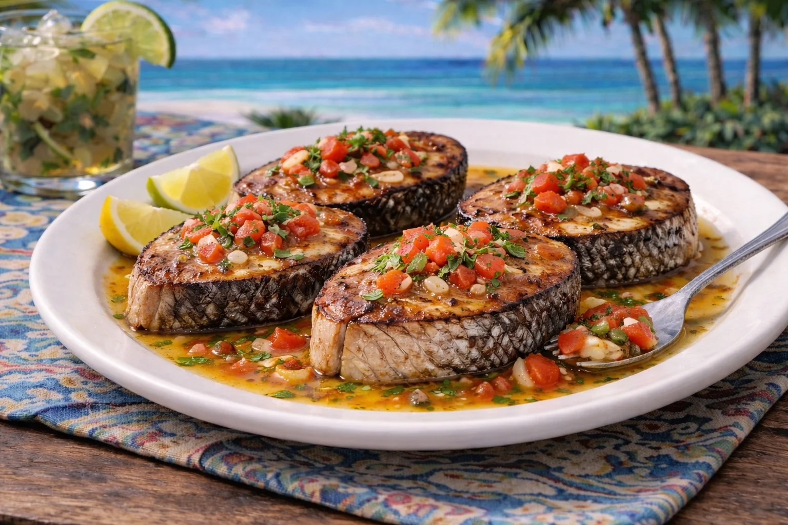 Plate of grilled Mackerel steaks