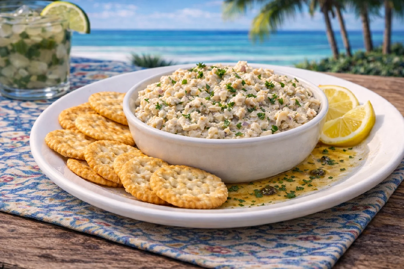 Bowl of smoked Bluefish dip on a plate