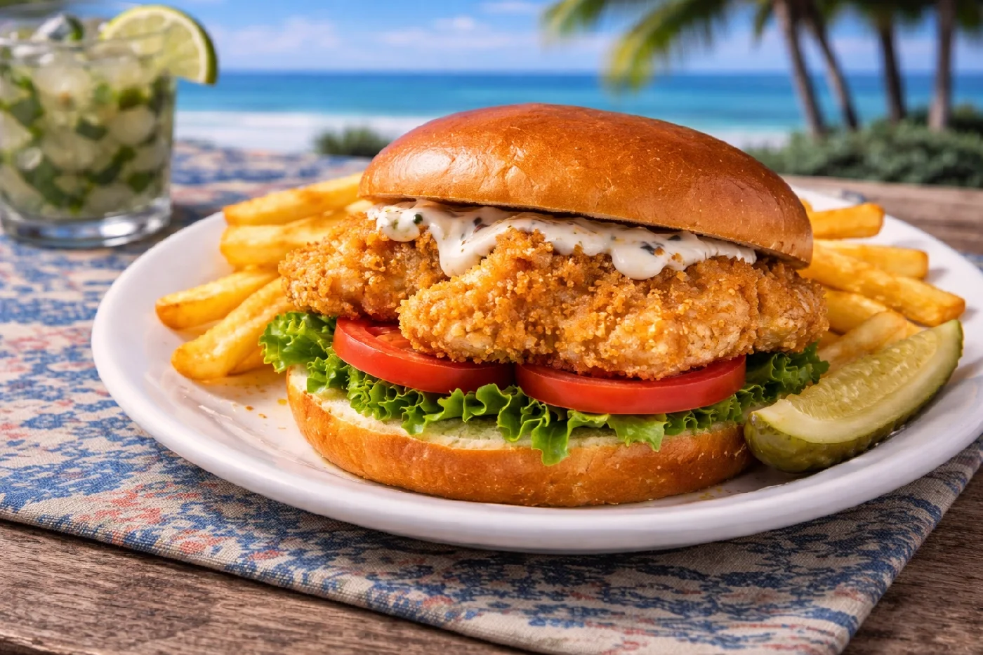 Plate of fried Black Drum sandwich
