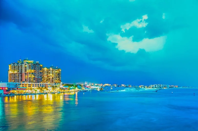 Night time image of the Emerald Coast
