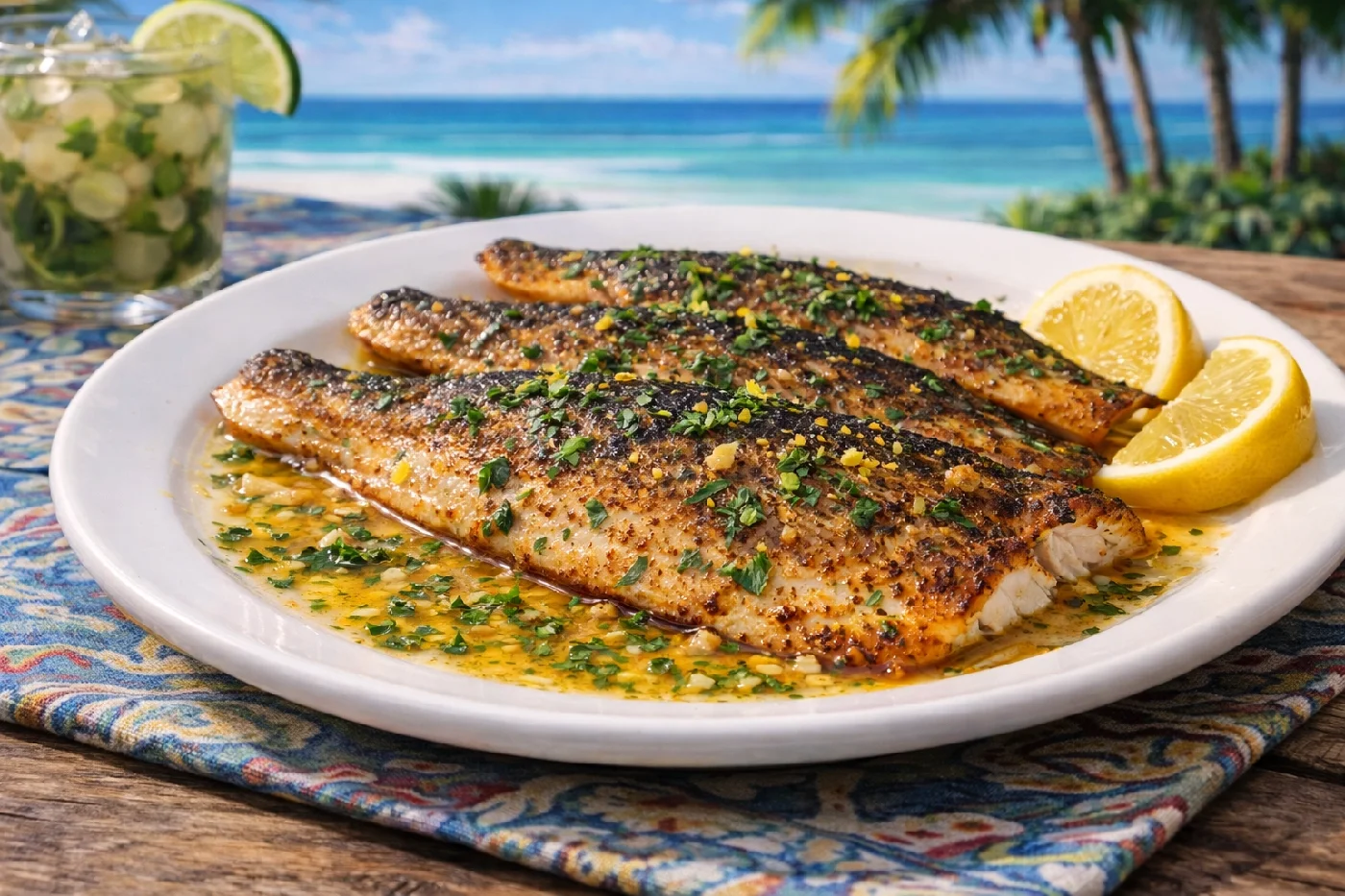 Plate of lemon butter Spotted Seatrout fillets