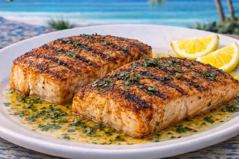 Plate of grilled Amberjack fillets