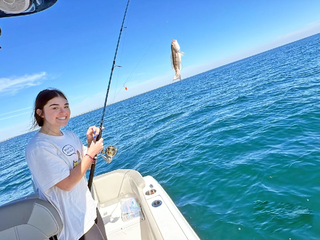 Girl fishing in the Gulf with Bluewater Charter
