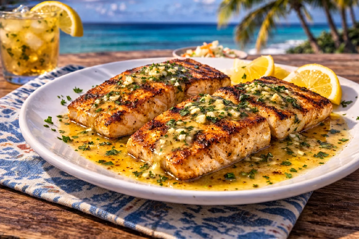 Plate of grilled Cobia fillets