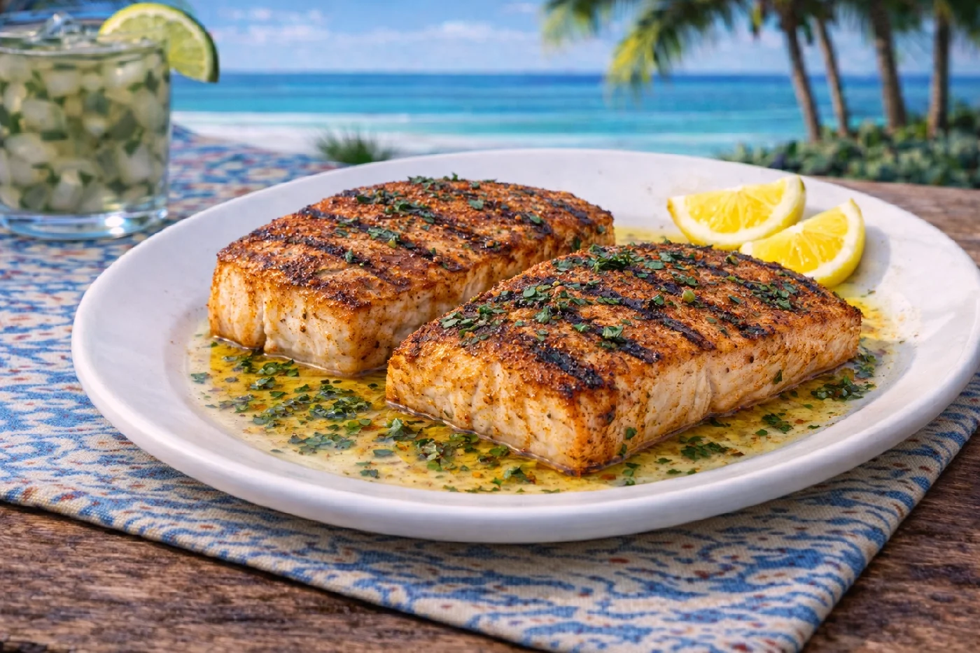 Plate of grilled Amberjack fillets