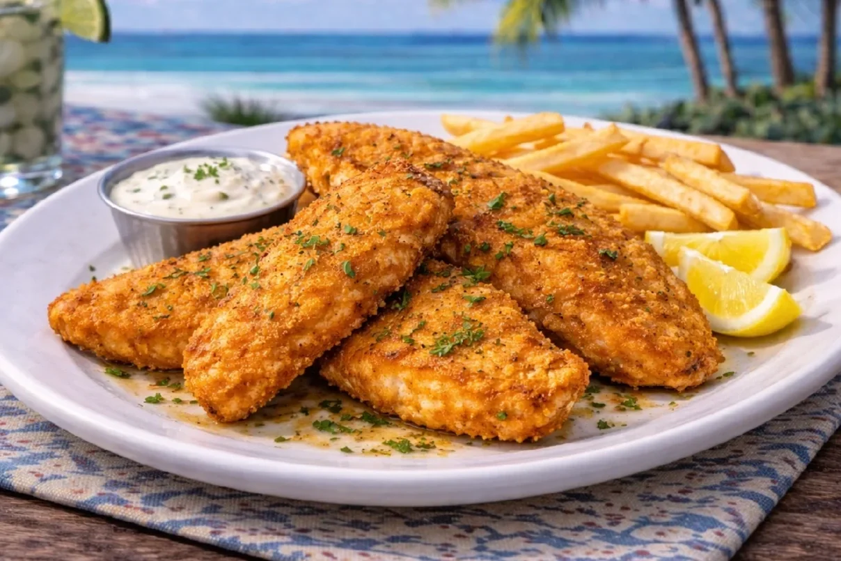 Plate of fried Gulf Triggerfish fillets