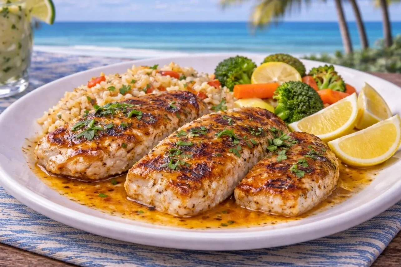 Plated of grilled Tripletail fillets