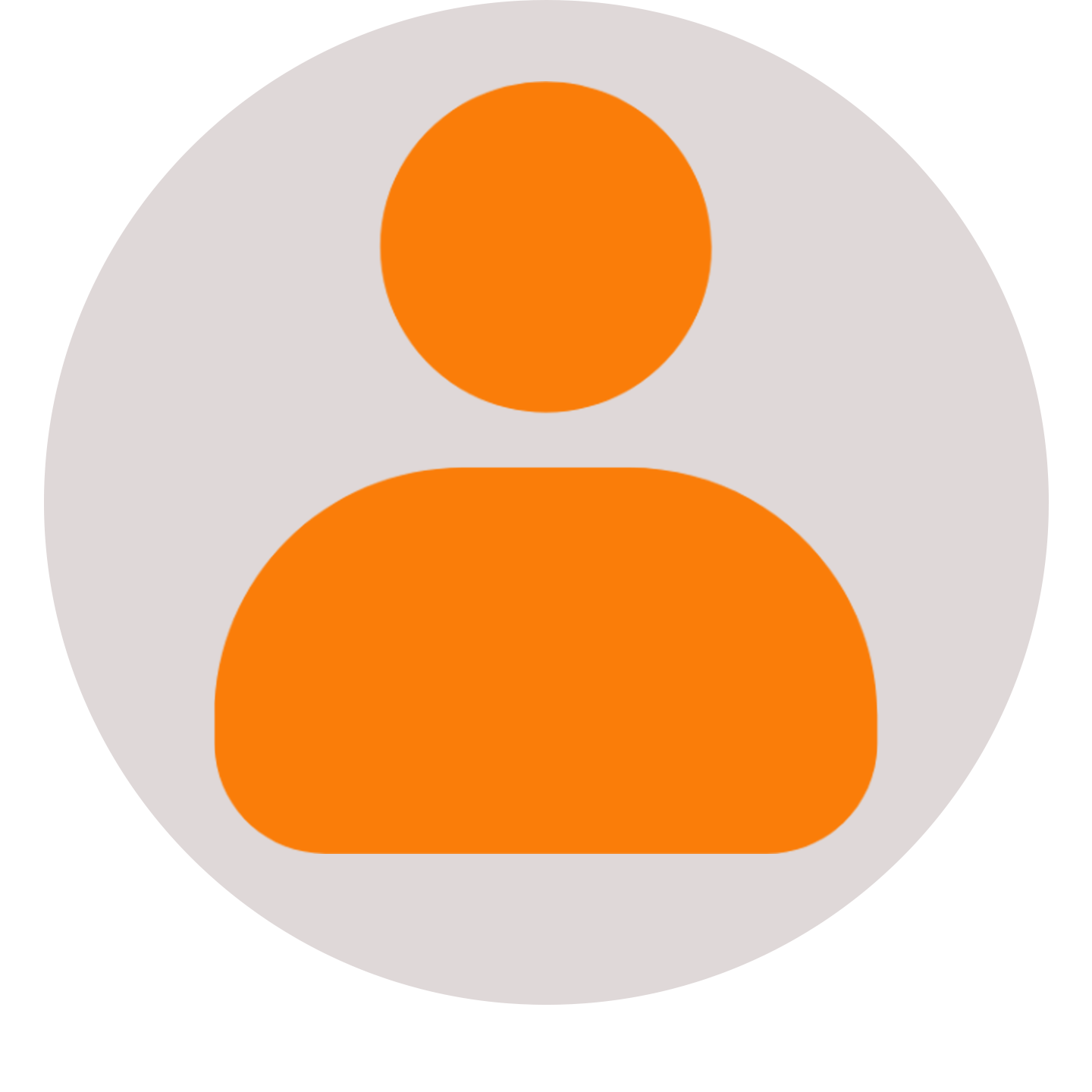 An abstract icon featuring a simplified human figure in orange on a light gray circular background.