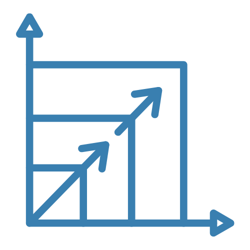 Ascending chart representing scalable data and AI solutions that grow with your business.