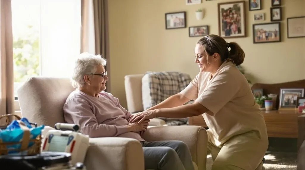 Family caregiver in portland Oregon  sitting quietly at home, showing emotional exhaustion while supporting an aging loved one