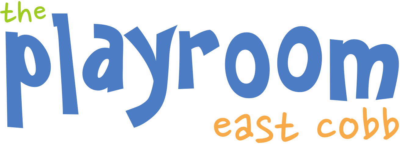 Colorful logo for The Playroom East Cobb with playful, large blue and green text.