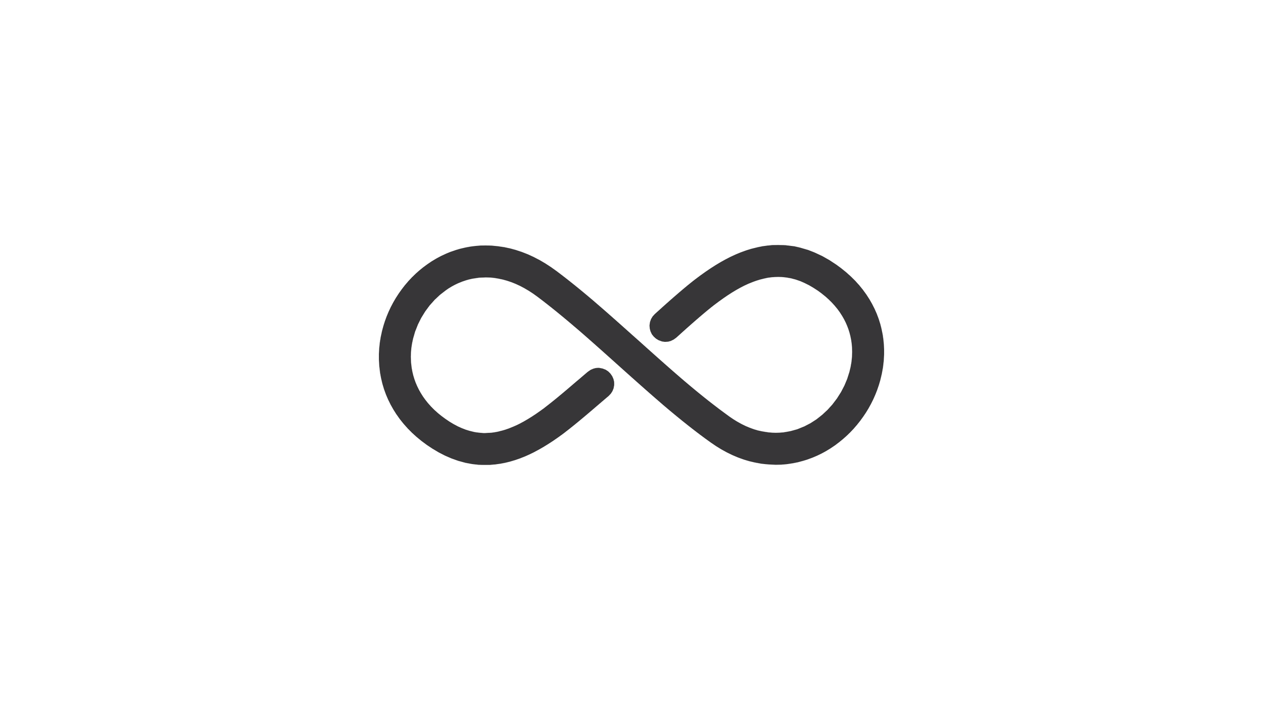 Black infinity symbol on a white background.
