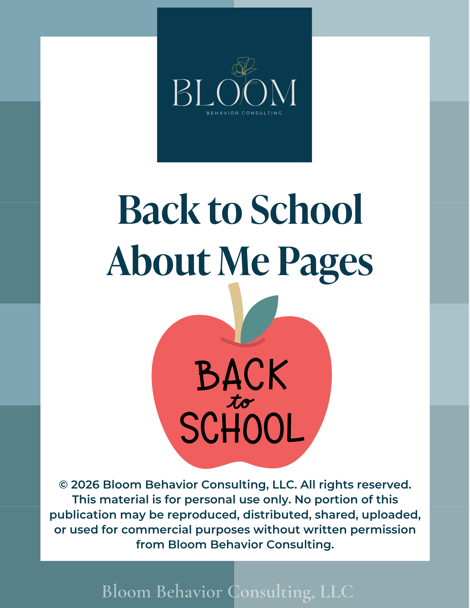Back to School About Me Pages