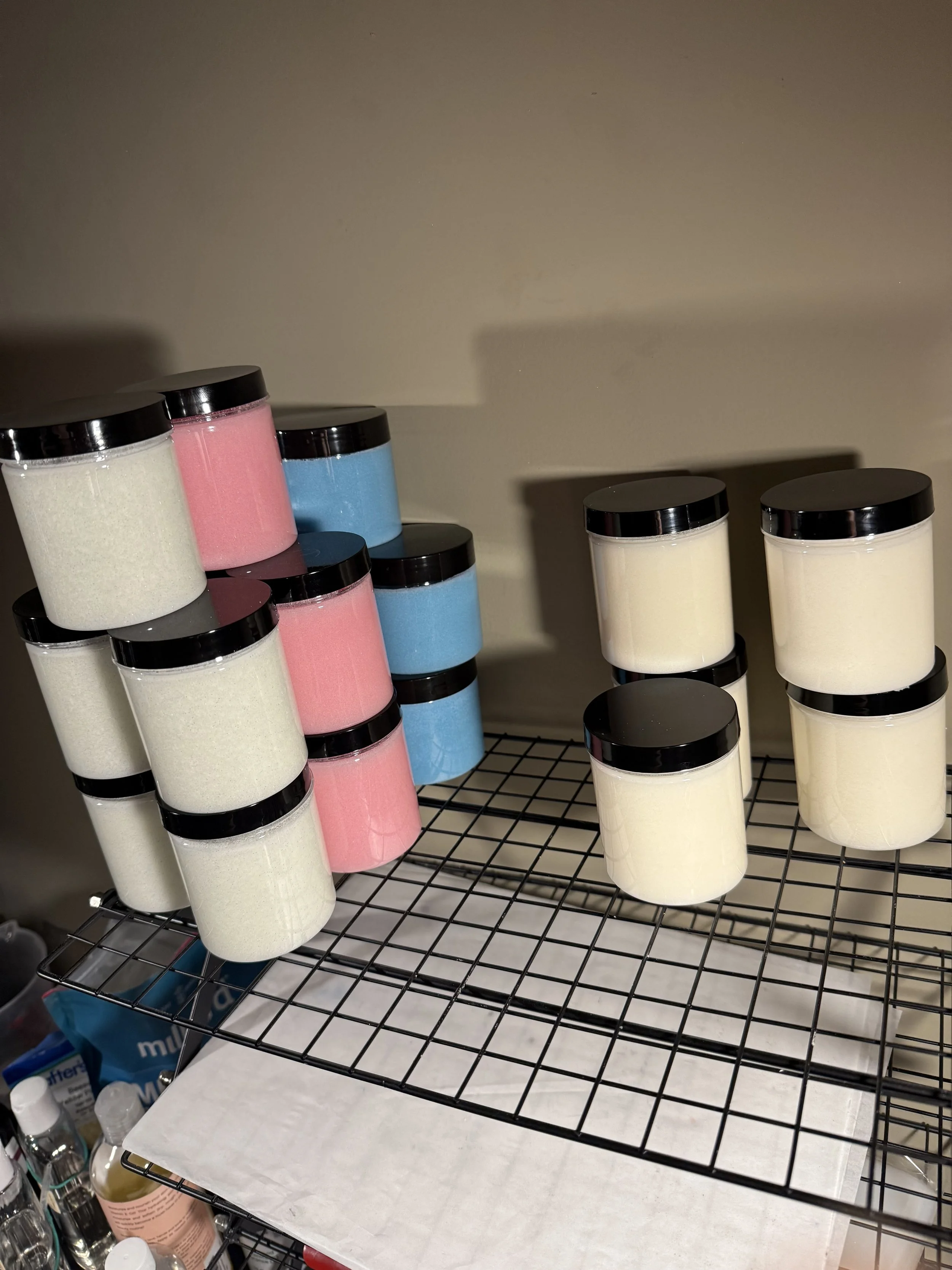 Body Butter and Sugar Scrub waiting for labels