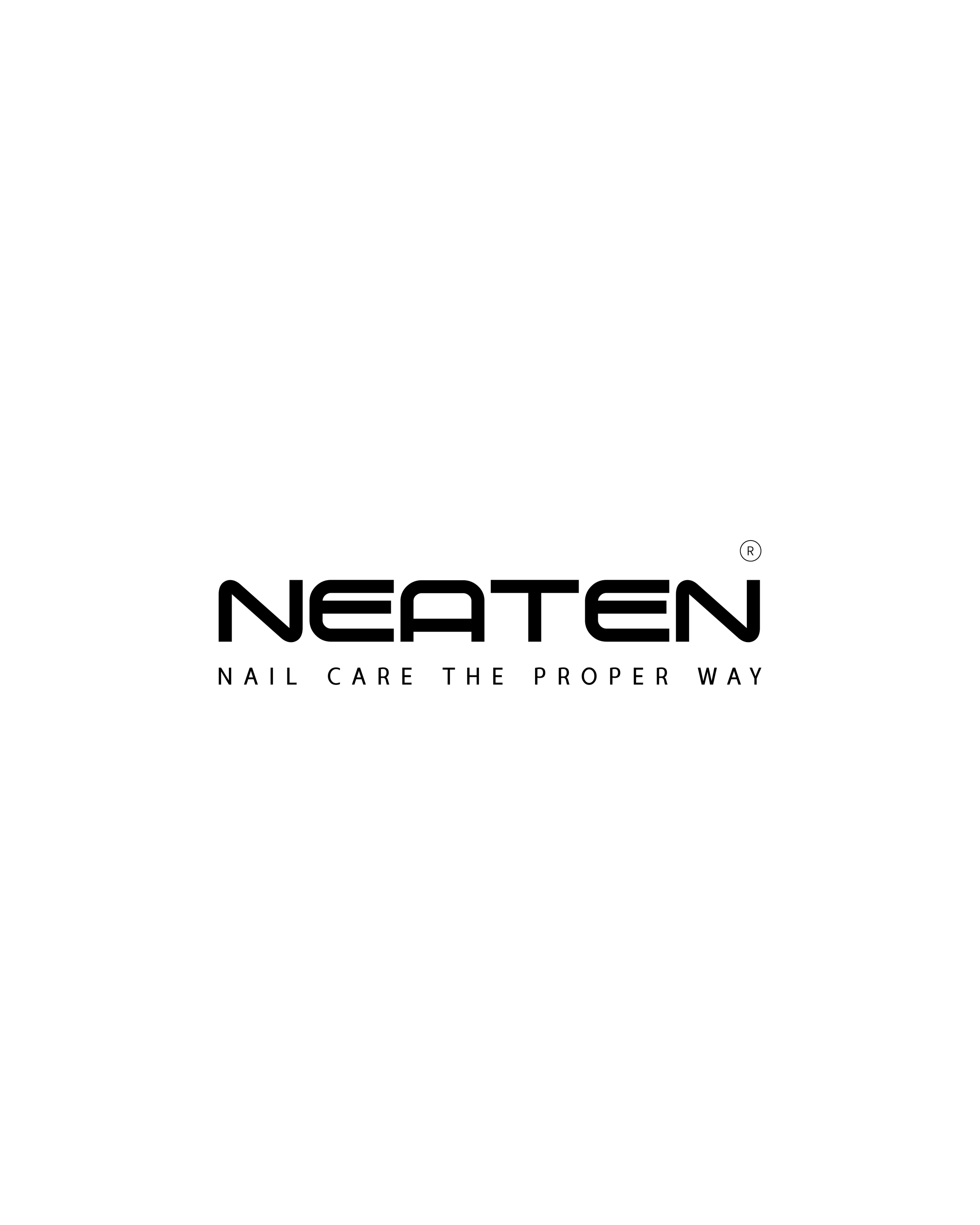 Neaten nail care brand logo with slogan 'Nail Care the Proper Way' on a white background.