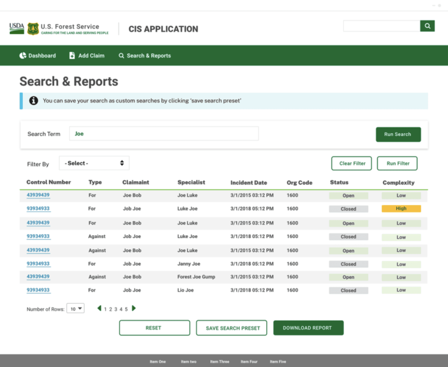High-fidelity mockup of a claims screen