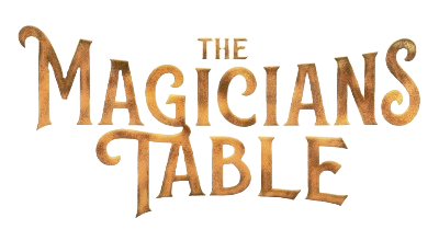 Text that reads 'The Magicians Table' in golden 3D letters with a glow effect.