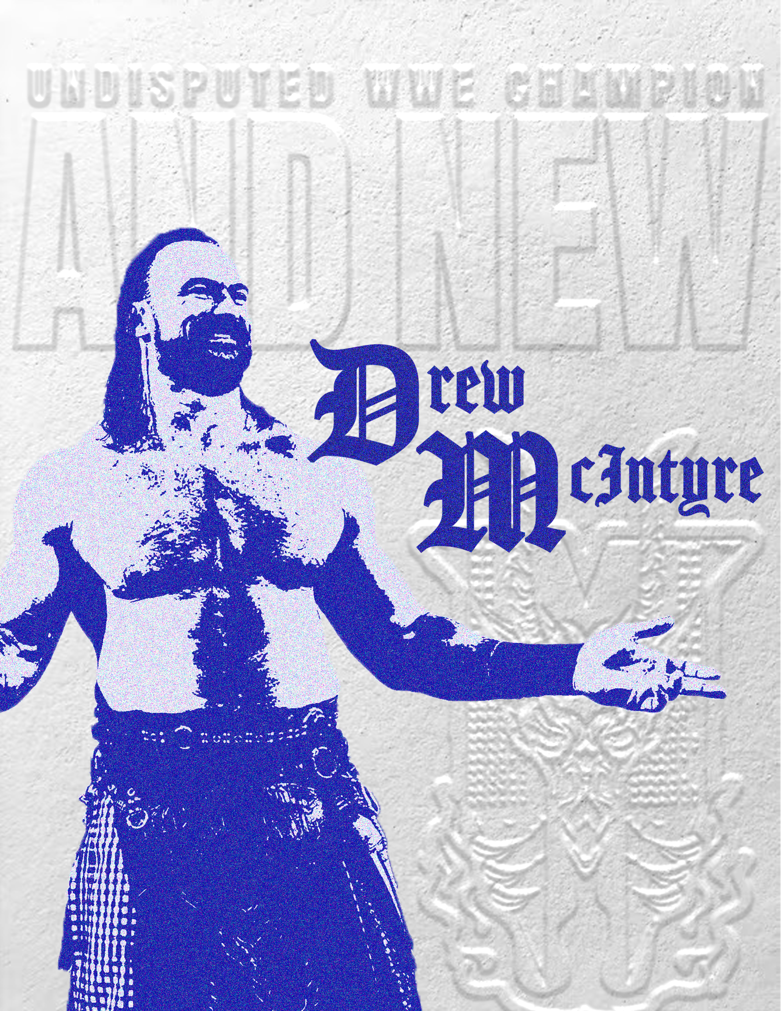 Stylized image of a shirtless man with dreadlocks and beard, holding a gesture with one hand. The text 'Drew MM Capture' in gothic font overlays the image, with a background featuring a large embossed. graphic.