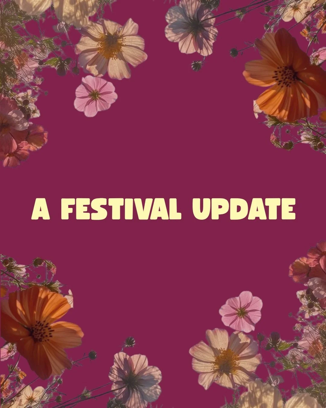 FESTIVAL UPDATE ❤️

I&rsquo;m writing to share that, with great regret - I&rsquo;ve made the difficult decision not to proceed with the festival as planned.

Due to personal circumstances within my family, I need to step back from work commitments to
