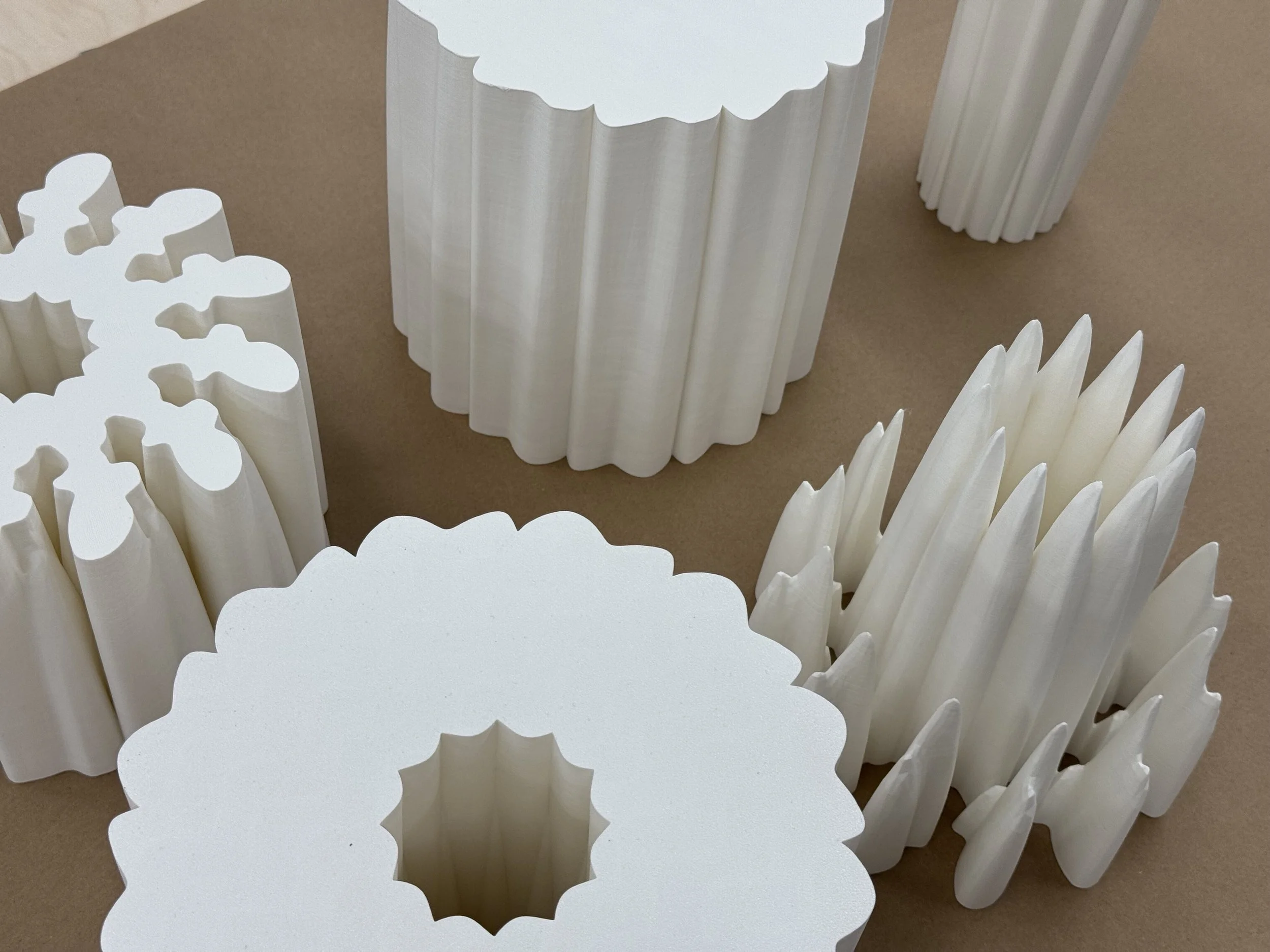 Individual 3D-printed parts of Pet Objects 2 before being assembled