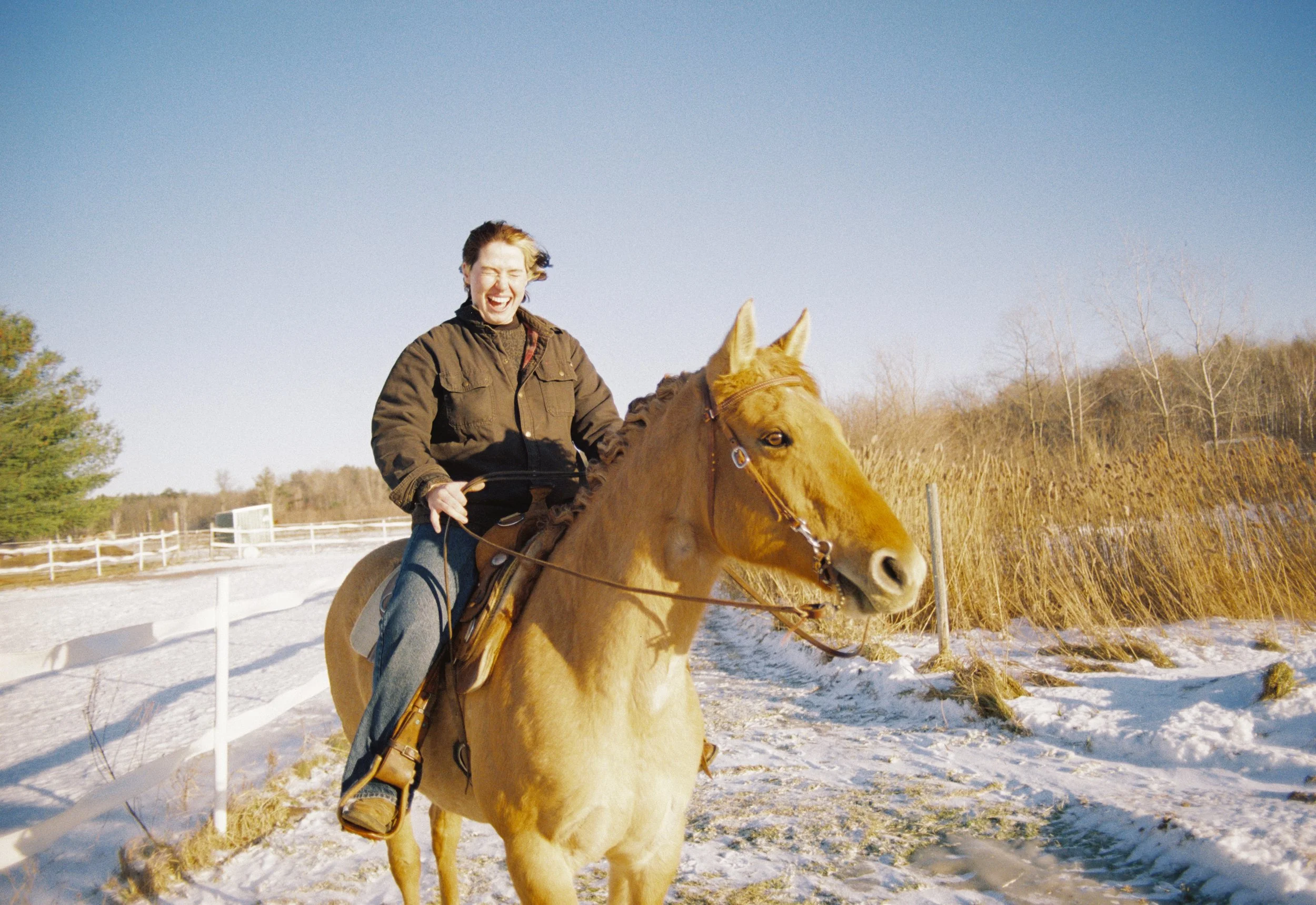May Willison rides her horse, Dottie, around a farm in rural Octono County, Wisconsin on December 20, 2025.