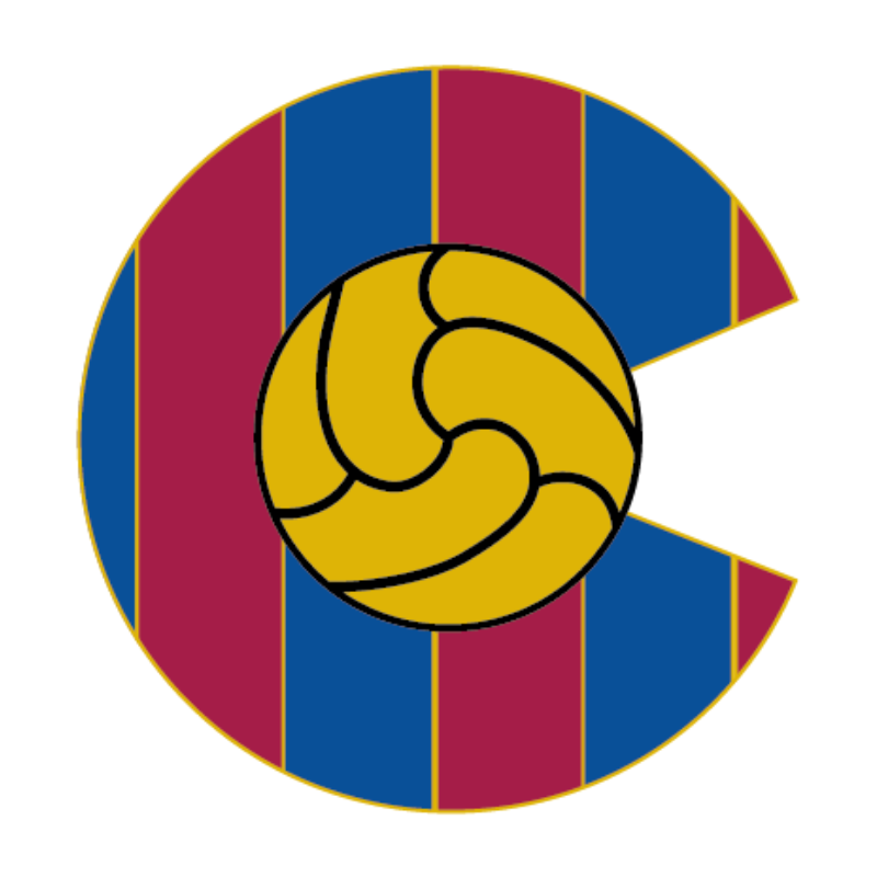 A stylized letter 'C' with vertical red and blue stripes and a yellow soccer ball design in the center.