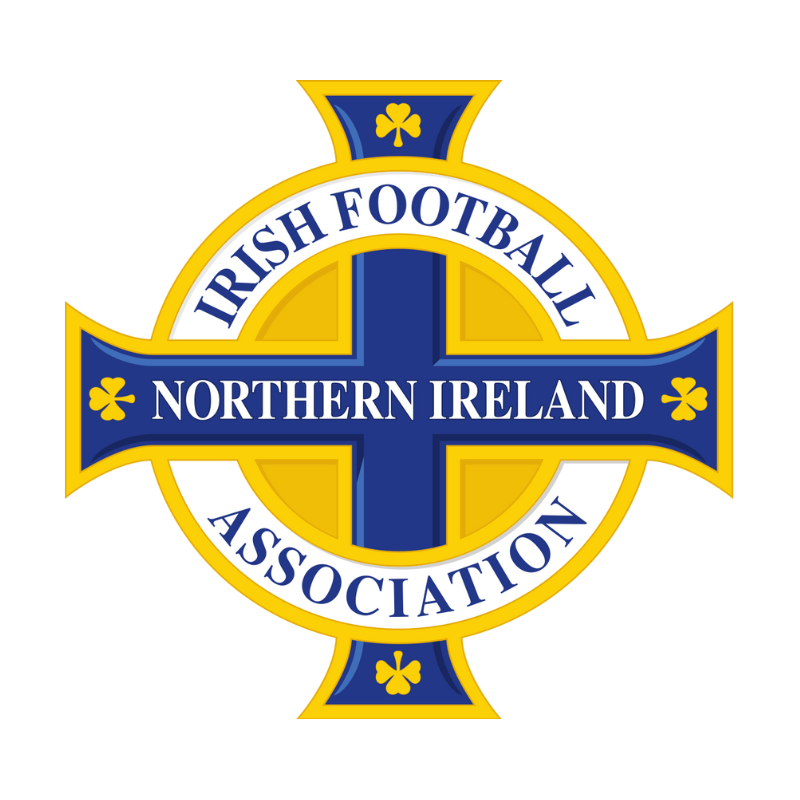 Irish Football Association logo featuring a circular design with a cross. Text reads "Irish Football Association" and "Northern Ireland."