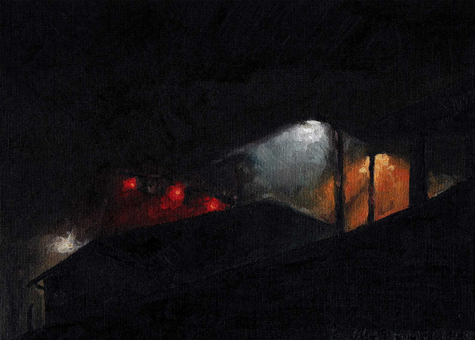 Once the Fog Rolled In, c. 2025, oil on canvas paper, 8.75" by 11.25"