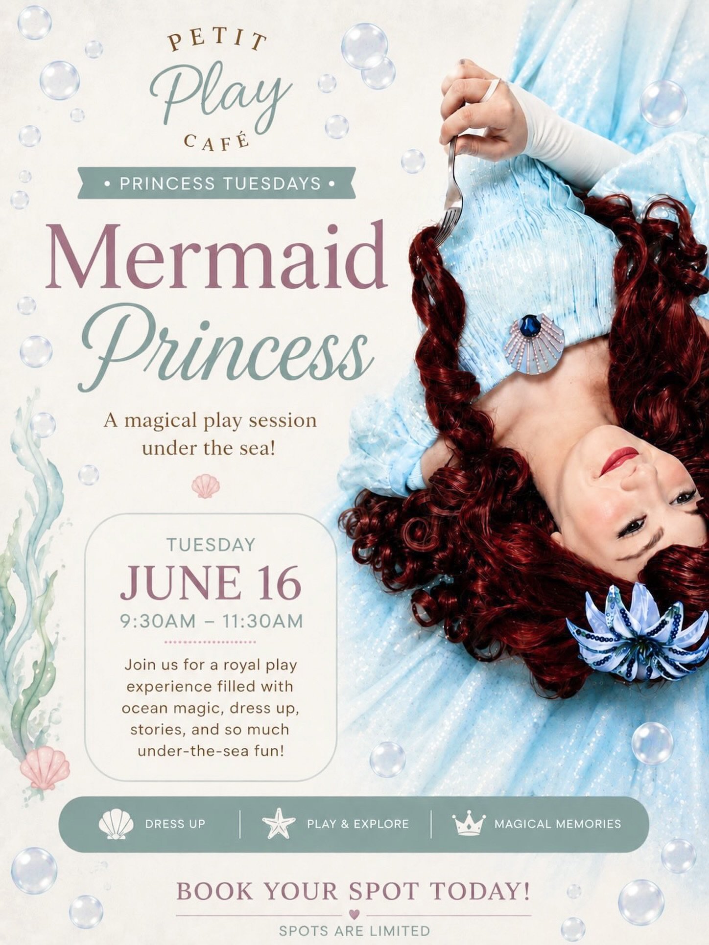 ✨ 🧜🏻&zwj;♀️ June 16th Princess Tuesday with the Mermaid Princess @petitplay_cafe 🧜🏻&zwj;♀️ ✨ 

&bull;

Select Tuesdays throughout the summer, your little ones are invited to spend a magical morning with some very special princess friends

Each Pr