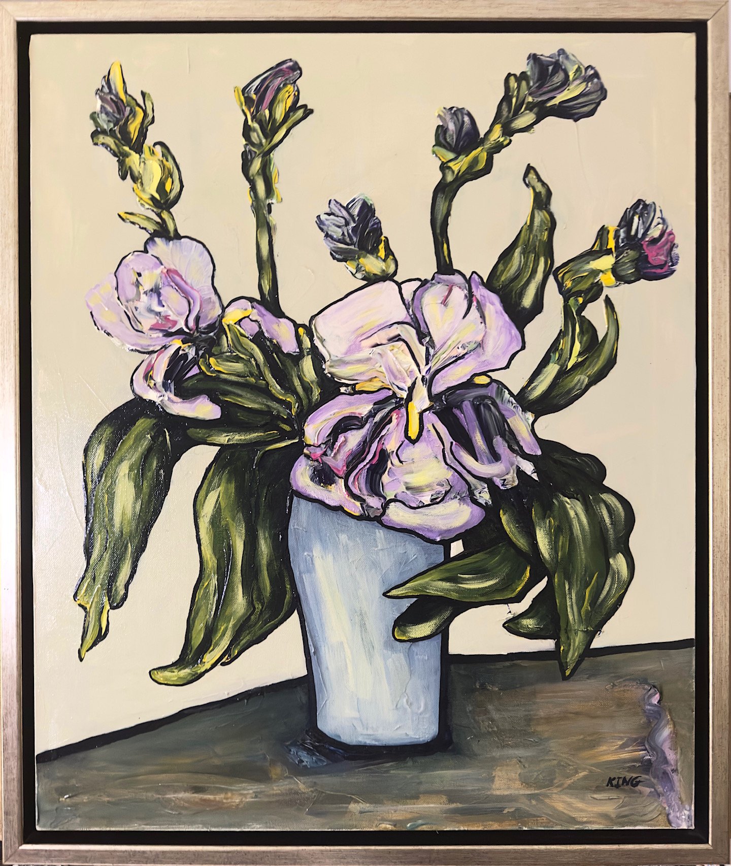 Irises in Blue Vase