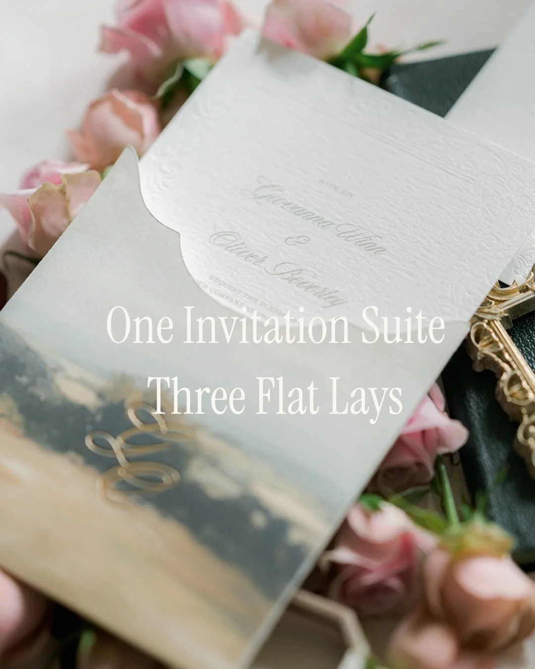 I love how each flat lay brings out something different in the suite 💌 ~ From the delicate blind letterpress frame on the cotton card stock, to the hand-painted landscape and the rich colour of the details book and touches of gold foil. Every elemen