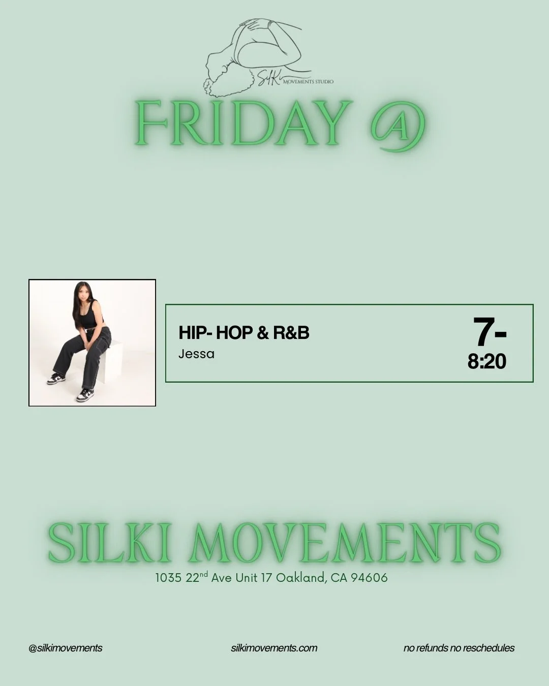 WEEKEND VIBES ✨ Start your weekend off right moving with us💃🏽🔥

FRIDAY 4/10: 7pm | Hip Hop &amp; RnB w/ @hallojessa 

SATURDAY 4/11: 
12pm | High Energy Heels w/ @aswoody03 
3pm | Jazz Funk w/ @evolvingwithtay 
4:30pm | Intro/Beginner Hip Hop w/ @
