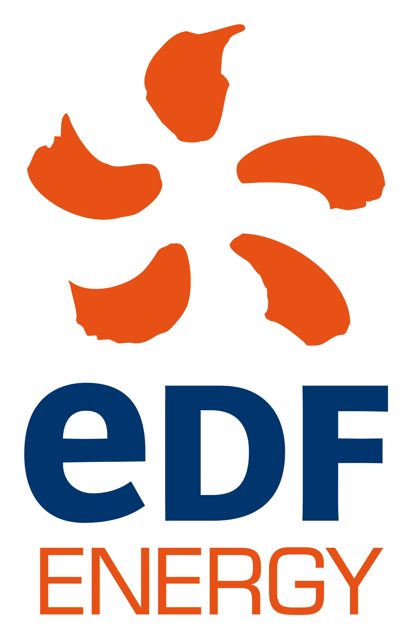Logo for a company called 'EDGE Energy' featuring stylized orange leaves above the words 'EDGE' in large blue letters and 'ENERGY' in smaller orange letters below.